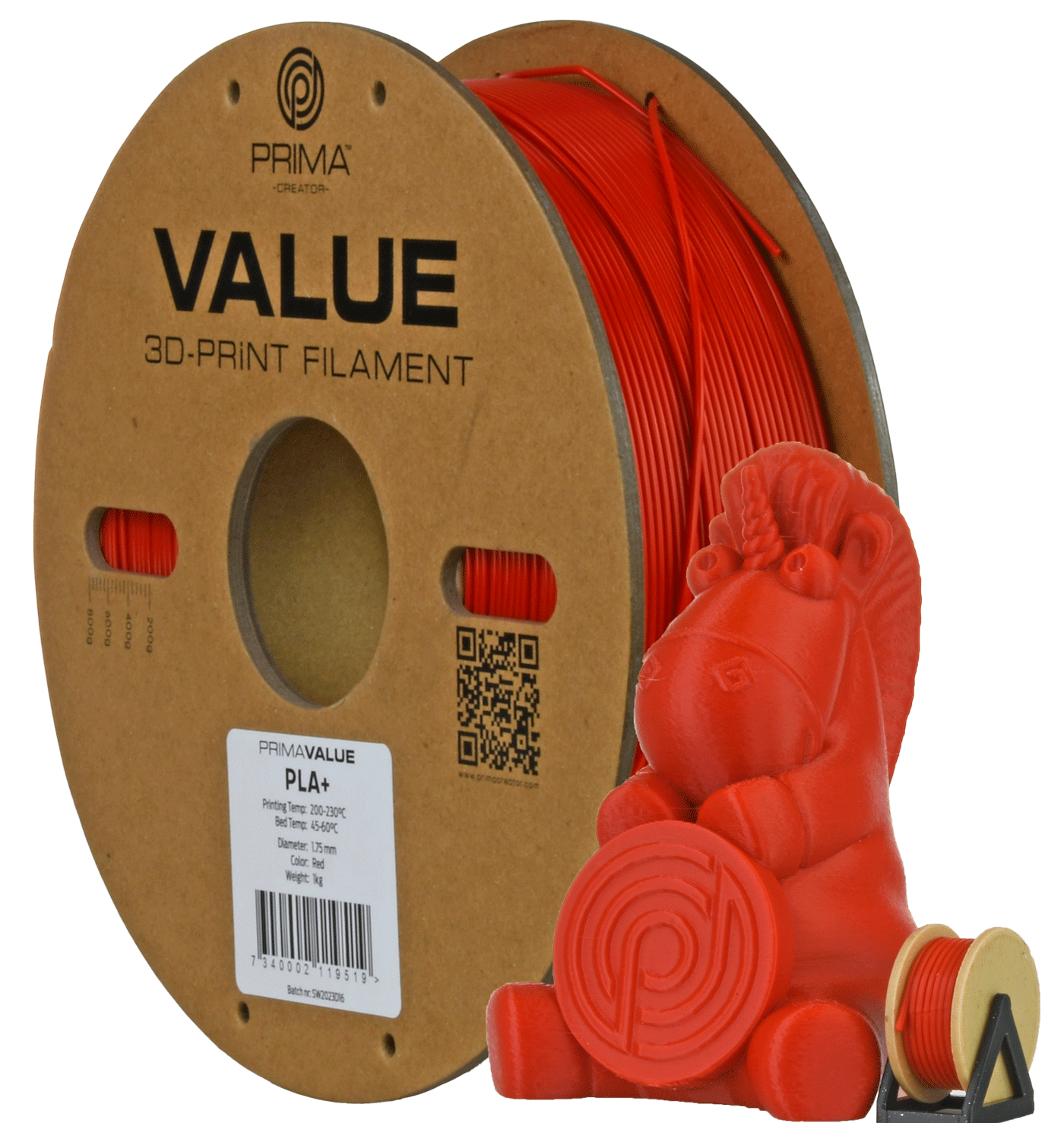 PrimaCreator PrimaValue PLA+ filament 1,75 mm 1 kg – crveni